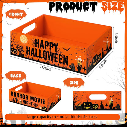 Movie Night Supplies Snack Trays with Handles Reusable Wooden Movie Gift Basket for Theater Popcorn Bucket Bowl Box Container Family Room Decor(Classic Style)