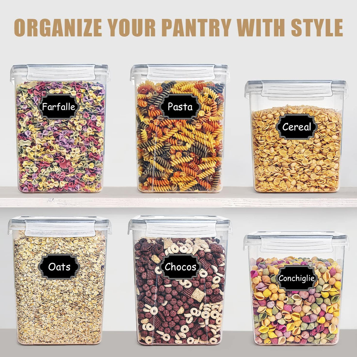 Wildone Large Food Storage Containers 5.2L /175oz, 4 Piece BPA Free Plastic Airtight Food Storage Containers for Flour, Sugar, Baking Supplies, Kitchen & Pantry Containers with 20 Labels
