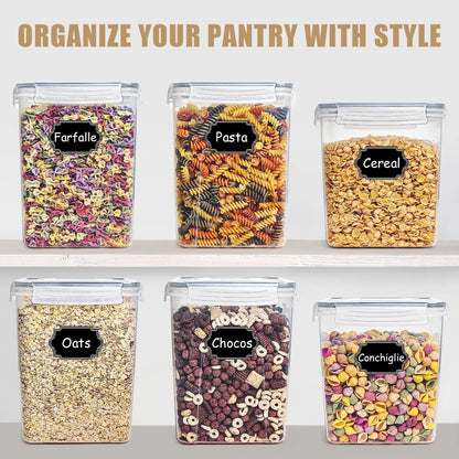 Wildone Large Food Storage Containers 5.2L /175oz, 4 Piece BPA Free Plastic Airtight Food Storage Containers for Flour, Sugar, Baking Supplies, Kitchen & Pantry Containers with 20 Labels