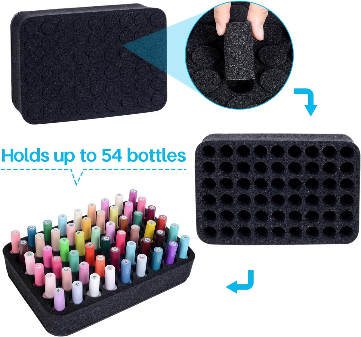 2 Pack Nail Polish Organizer Holder Foam Pad with Slots for Storage 60 Bottles (15ml/0.5fl.oz) Nail Polish or Essential Oil Tray for Drawers Black