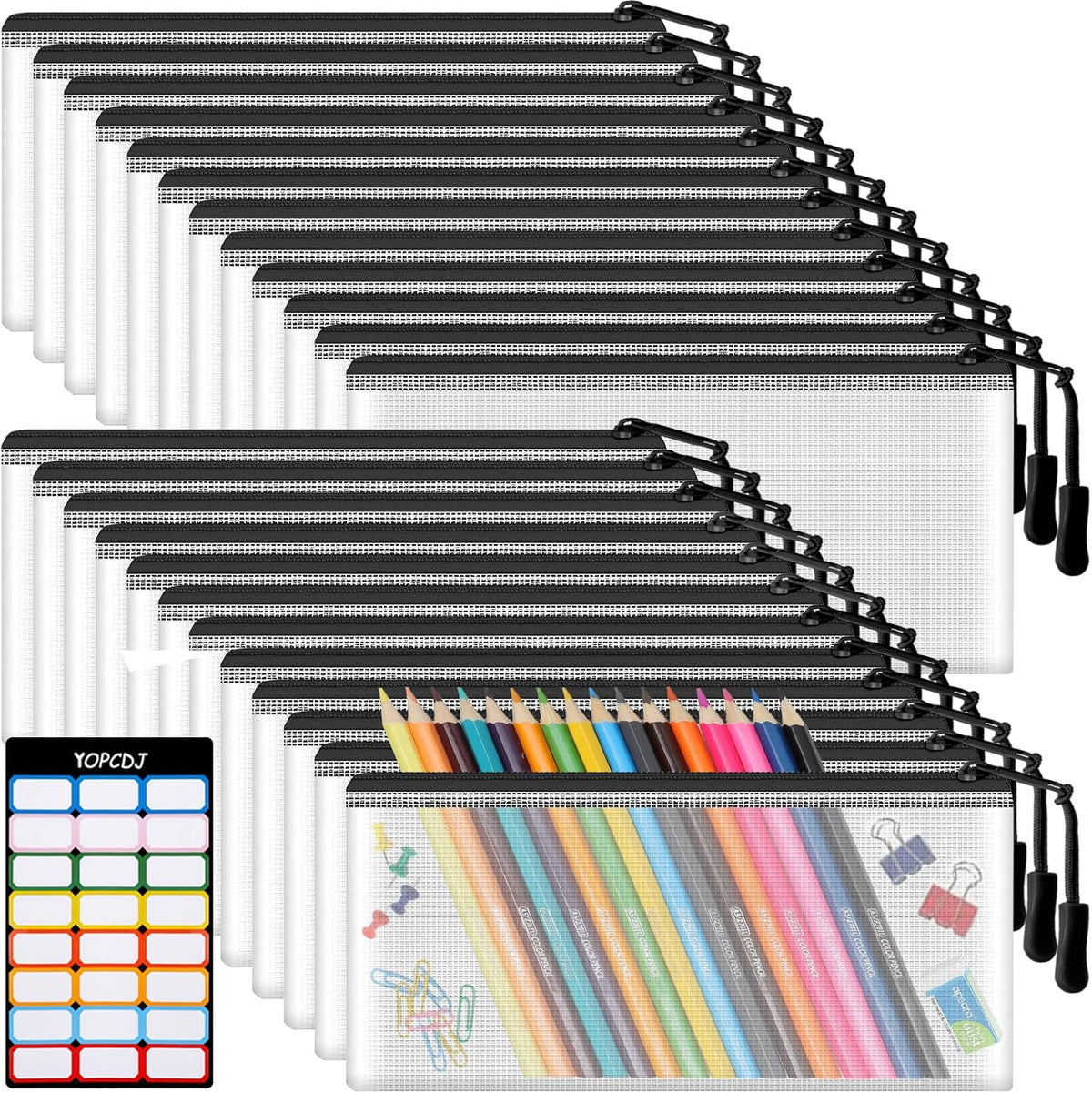 YOPCDJ 24pcs Mesh Zipper Pouch File Bags Puzzle Storage Bags, A3 17x12 Inches Large Reusable Zipper Pouches for Organizing Classroom Board Game Organization