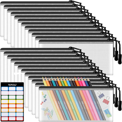 YOPCDJ 24pcs Mesh Zipper Pouch File Bags Puzzle Storage Bags, A3 17x12 Inches Large Reusable Zipper Pouches for Organizing Classroom Board Game Organization