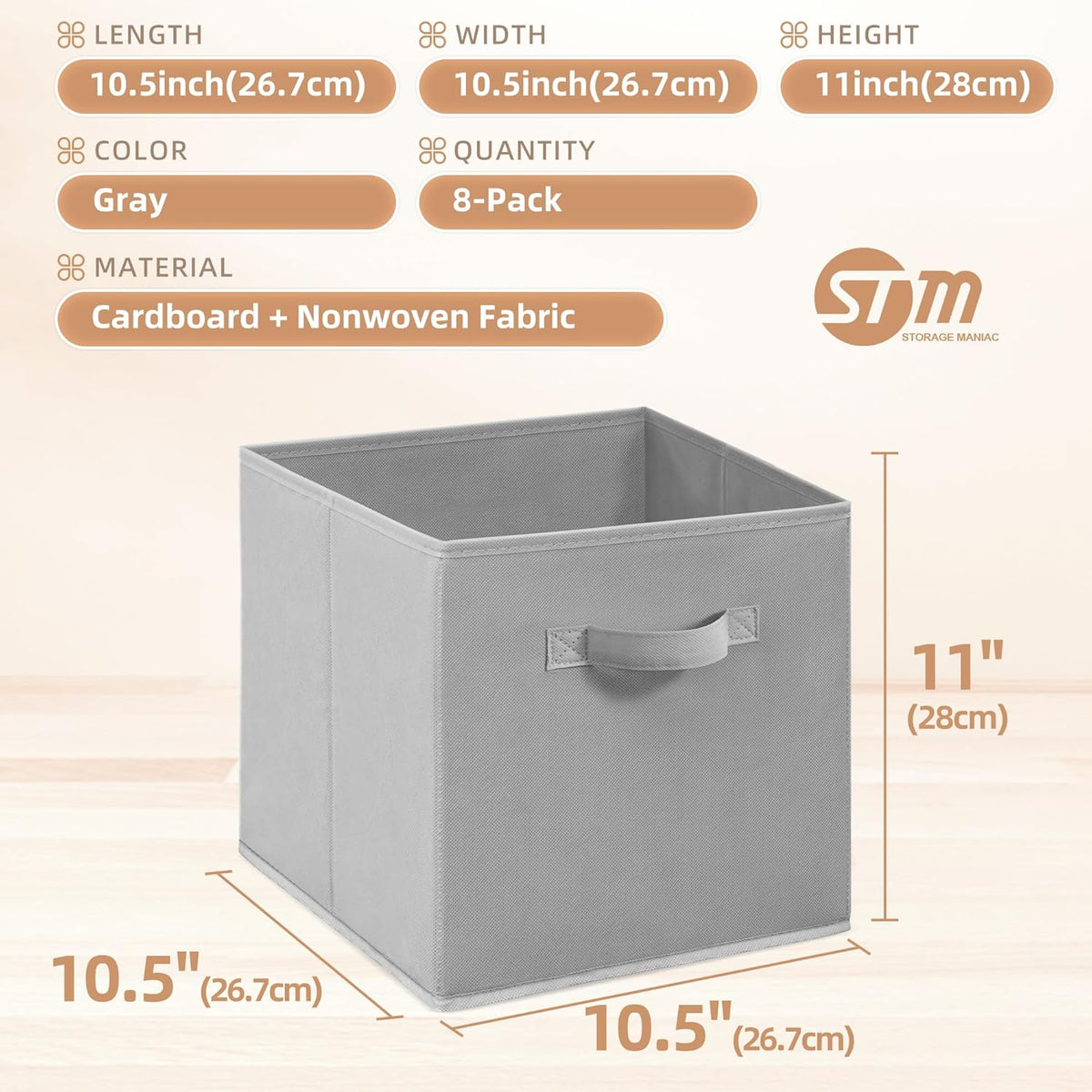 STORAGE MANIAC Storage Cubes, 11 Inch Durable 6 Pack Fabric Foldable Collapsible Bins with Handles for Organization, Closet, Shelves, Offices, Toys, Black