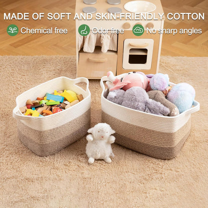 OIAHOMY Storage Basket, Woven Baskets for Storage, Cotton Rope Basket for toys,Towel Baskets for Bathroom - Pack of 3, Gradient Yellow