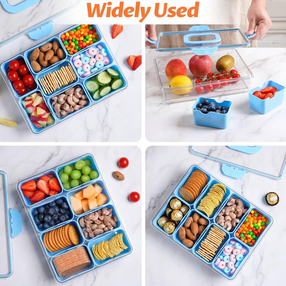 TCHZA Snackle Box Container, Dishwasher Safety - Divided Serving Tray with Lid and Handle, Charcuterie Board for Portable Snack Platters - Clear Organizer for Fruits Snacks,Perfect for Road Travel