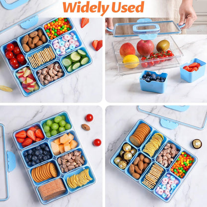 TCHZA Snackle Box Container, Dishwasher Safety - Divided Serving Tray with Lid and Handle, Charcuterie Board for Portable Snack Platters - Clear Organizer for Fruits Snacks,Perfect for Road Travel