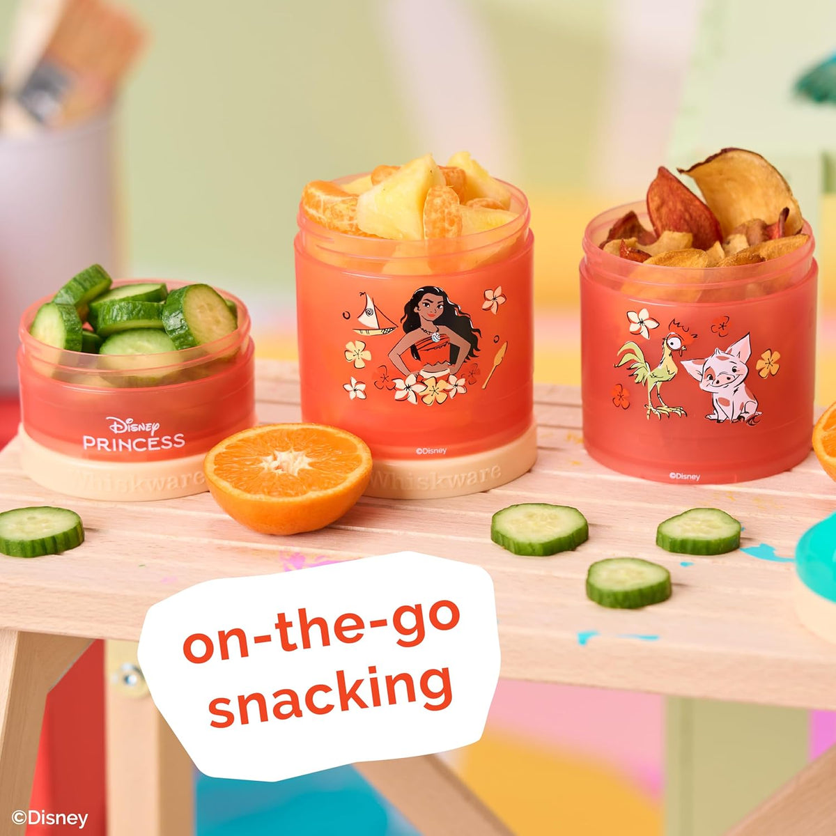 Whiskware Bluey Stackable Snack Containers for Babies, Toddlers, and Kids, 3 Stackable Snack Cups for School and Travel, Cupholder Friendly, Bluey and Bingo! Let’s Do This!