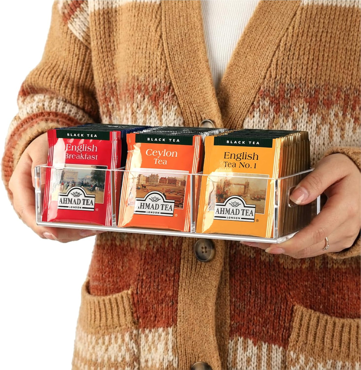 FUCDTEFC Tea Bag Organizer, Small Clear Tea Bag Holder for Drawer Kitchen Cabinets Pantry Countertops Organizers Storage, BPA-Free Acrylic Coffee Pods, Sugar Packets,Plastic Teabag Bins Home Organizer