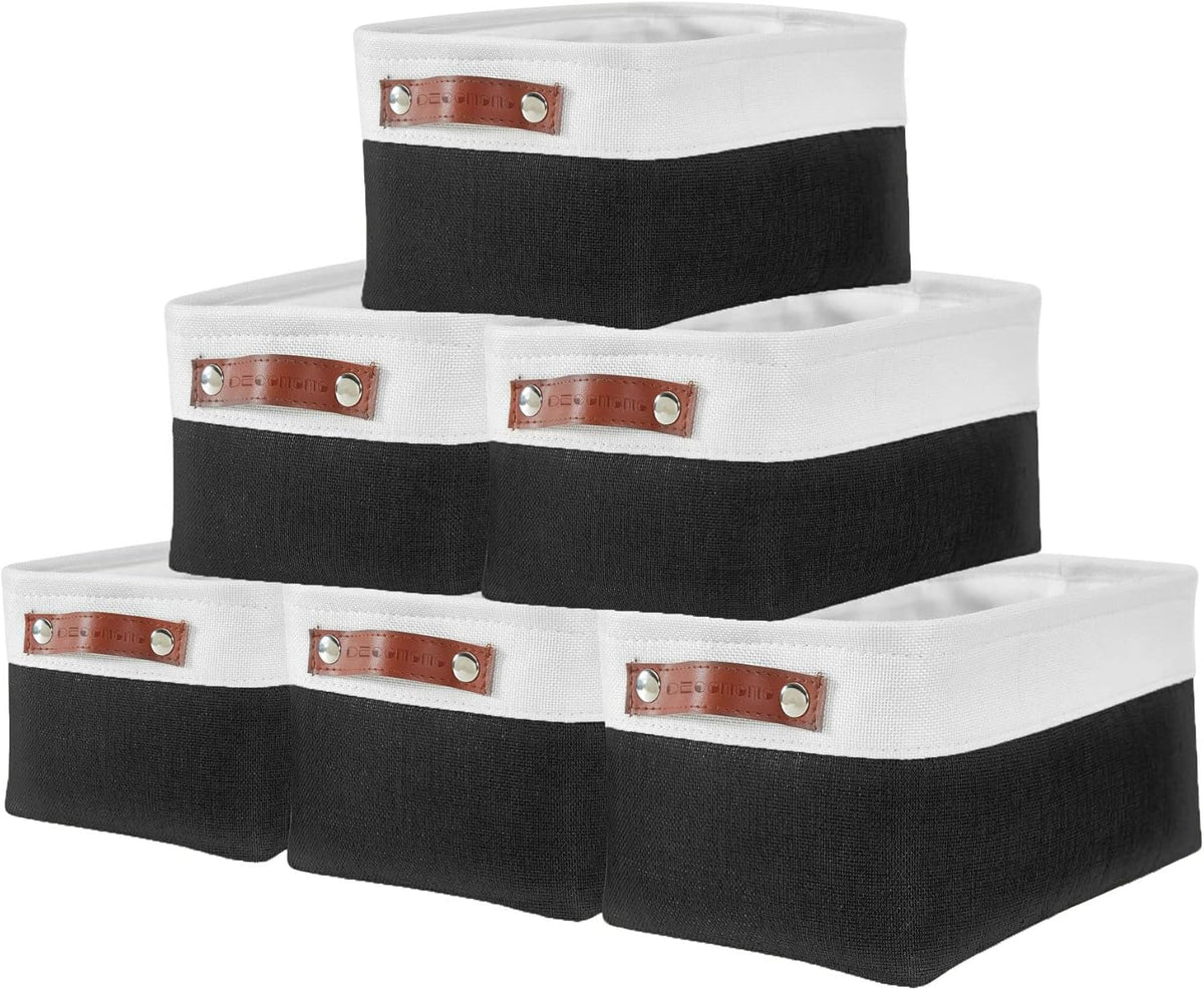DECOMOMO Storage Bins, Large Fabric Storage Baskets for Shelves, Decorative Linen Closet Organizer, 15 x 11 x 9.5 inches (Beige & White, 3 Pack)