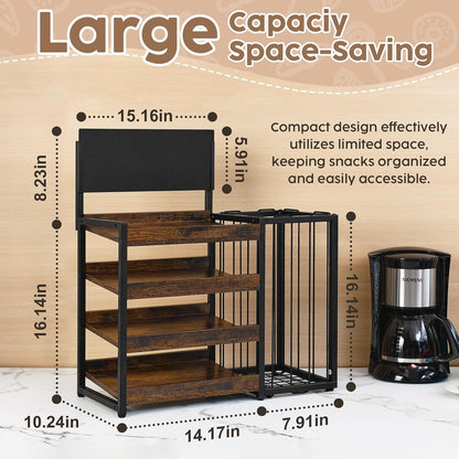 Poyilooo Candy Display Rack, 4 Tier Snack Display for Countertop,Wooden Counter Snack Organizer Frame Basket, Potato Chip Display Retail Display Shelf for Office, Store, Counter, Kitchen