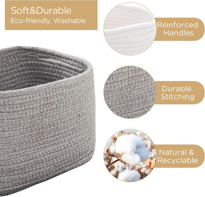 R RUNKA Small Cotton Rope Basket – Storage Bin for Organizing (10.6" x 6.7" x 6.7"), Bathroom Storage Basket for Shelf, Counter & Closet（Beige）