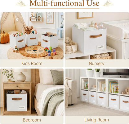 Storage Cubes, 11 Inch Fabric Storage Cubes Organizer Bins with Labels, Odor-Free & Sturdy PP Structure, Cubby Baskets for Closet, Shelves, Toys & Nursery (Beige)