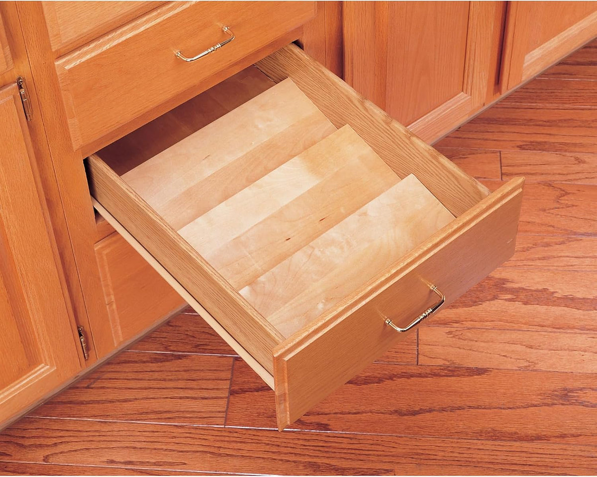 Rev-A-Shelf 36" 3 Tiered Seasoning Organizer, Trim-to-Custom-Fit Wooden Kitchen Draw and Cabinet Home Storage Insert, Pull Out Spice Rack, Maple, 4SDI-36-1
