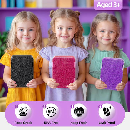 Bento Lunch Box for Kids, 6 Compartments BPA Free, Dishwasher Safe Back to School Snack Bento Lunch Containers Boxes, Ideal Portion Sizes for On-the-Go Meal, Ages 3+, School, Green Patterned