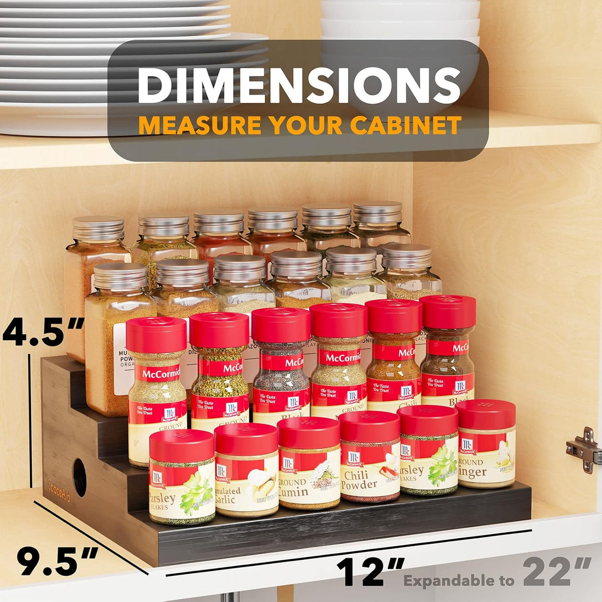 SpaceAid 4 Tier Bamboo Spice Rack Organizer for Cabinet, Kitchen Pantry Spices Storage Rack for Cabinets Organization, Home Seasoning Tiered Can Goods Racks Wood Shelf Organizers (4 Tier, Natural)