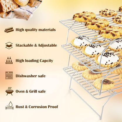 2PCS Cooling Racks for Cooking and Baking - 10" x 15"Heavy Duty Stainless Steel Wire Rack for Baking, Grilling, Roasting - Oven & Dishwasher Safe - Fits Jelly Roll Sheet Pan-Silver