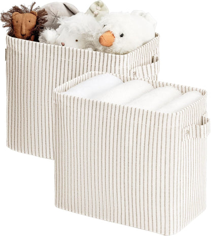 StorageWorks Narrow Storage Bins, Small Basket for Closet and Shelves, Fabric Organizer with Handles, Toilet Paper Storage, Black, 2-Pack