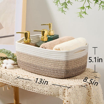 MiniArk Small Storage Baskets for Organizing | Closet Organizer Bins | Shelf Toy Basket | Woven Rope Baskets | Cube Decorative Box | Shallow Basket | L11.5xW7.5xH4.7| Brown