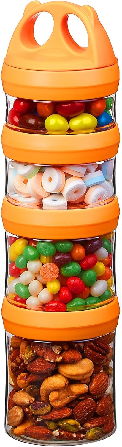 SELEWARE Portable Stackable Food Storage Containers for Snacks Formula Powder and Drinks Twist Lock System Airtight Leak-proof BPA and Phthalate Free 4 Piece Jars 31oz Blue