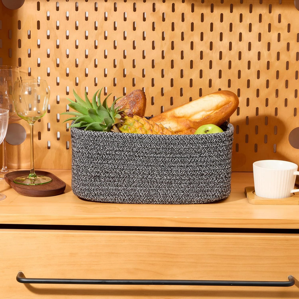 MiniArk Small Storage Baskets for Organizing | Closet Organizer Bins | Shelf Toy Basket | Woven Rope Baskets | Cube Decorative Box | Shallow Basket | L11.5xW7.5xH4.7| Brown