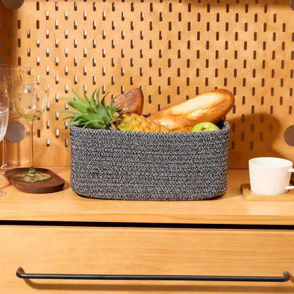 MiniArk Small Storage Baskets for Organizing | Closet Organizer Bins | Shelf Toy Basket | Woven Rope Baskets | Cube Decorative Box | Shallow Basket | L11.5xW7.5xH4.7| Brown