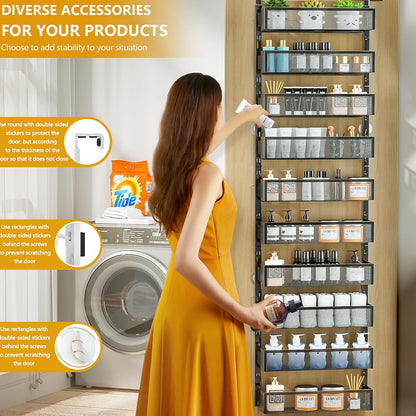 6-Tier Over The Door Pantry Organizer with Mesh Baskets, Adjustable & Stable Hanging Spice Rack for Kitchen, Bathroom, Bedroom, and Baby Essentials Storage