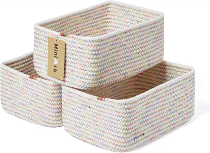 MiniArk Small Storage Baskets for Organizing | Closet Organizer Bins | Shelf Toy Basket | Woven Rope Baskets | Cube Decorative Box | Shallow Basket | L11.5xW7.5xH4.7| Brown