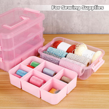 CraftGenes Grey&White Modern Plastic Storage Box - 4-Layer Durable Craft Storage Containers with 2 Removable Trays for Arts & Crafts Supplies, Sewing, Office, Seasonal Decor