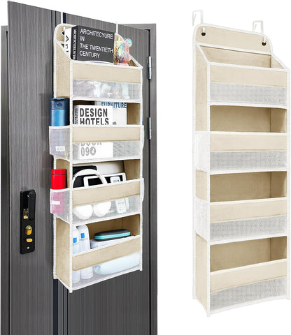 Over The Door Organizer with LifetimeWarranty, 4 Shelves & 4 Side Pockets, Large Storage Rack Holds 44lb, Heavy-Duty Reinforced Mesh Shelf for Bathroom, Closet, Toy Organization, Shoes, Towels, Grey