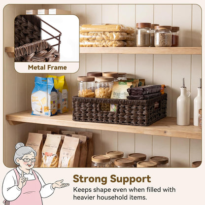 GRANNY SAYS Wicker Storage Baskets for Shelves, Wicker Baskets for Organizing, Waterproof Woven Basket for Pantry, Rectangle Basket for Shlef, Brown, 2-Pack