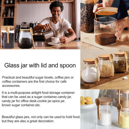 CNWSGEM Sugar Bowls Sugar Container 25.36 FL OZ Glass Coffee Canister Airtight Food Storage Jar with Lid and Spoon Candy Jar Coffee Bar Accessories Storage Beans Powder (Conical)