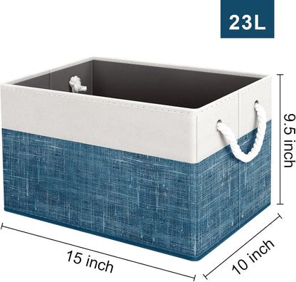 Fab totes Storage Bins, Foldable Storage Baskets for Organizing Toys, Books, Shelves, Closet, Large Storage Box with Rope Handles, Sturdy Organizer Bins, White & Grey
