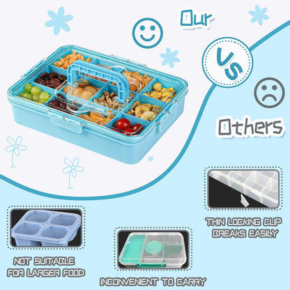 Xyptorix Snack Box Container for Kids - Adjustable 12-Compartment Snack Containers, Reusable Bento Box, Dishwasher Safe, BPA-Free, Perfect for School, Travel, Camping & Picnic, Ivory White
