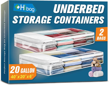 HIBAG 20 Gallon Large Storage Bag for Clothes, Zipper Clothing Storage Bag, Clear Organizer with Reinforced Handles, for Comforters Blankets Pillows Bedding