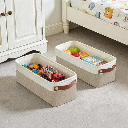 Bagnizer Large Fabric Storage Baskets | 50L Storage Bins, Decorative Linen Closet Baskets with Handles for Organizing, Shelf, Toys, Clothes, Home, Office, Nursery, 17x12x15Inches (Grey&White)