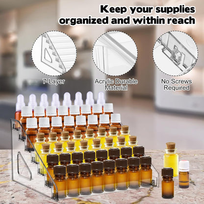 YEXEXINM 2 Pack 7 Tier Essential Oil Organizer,Clear Essential Oil Holder,Essential Oil Storage Shelf,Essential Oil Collection Display Rack Organizer Holds 5ml 10ml 15ml 30ml Essential Oils