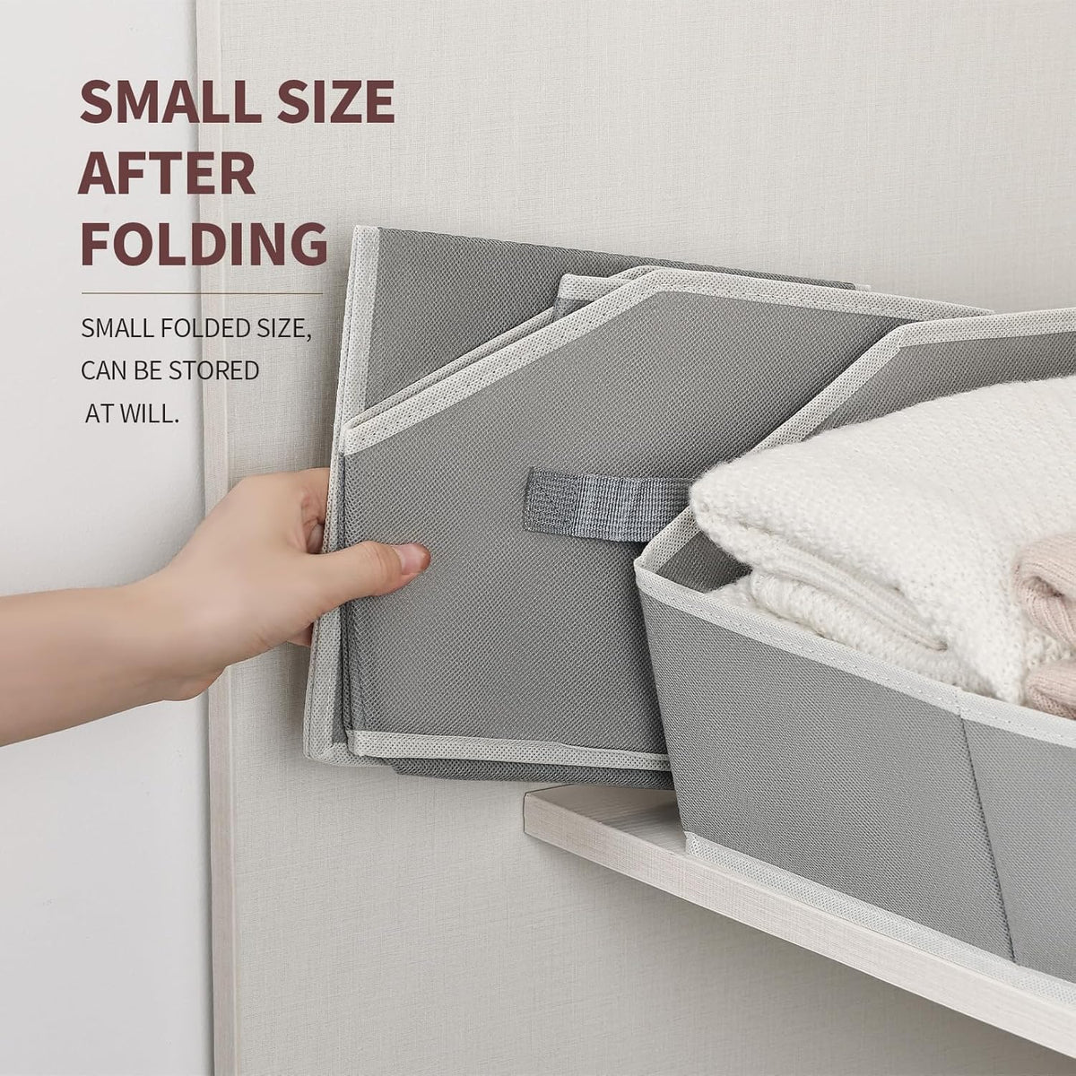 Homsorout Closet Organizers Bins 6 Packs - Large Closet Shelf Organizer with Handles, Fabric Trapezoid Storage Bins, Collapsible Storage Cubes for Clothes, Towels, Light Gray