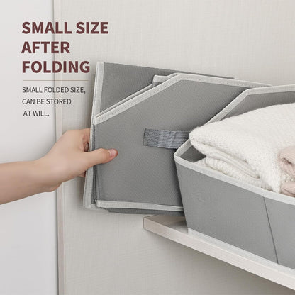 Homsorout Closet Organizers Bins 6 Packs - Large Closet Shelf Organizer with Handles, Fabric Trapezoid Storage Bins, Collapsible Storage Cubes for Clothes, Towels, Light Gray