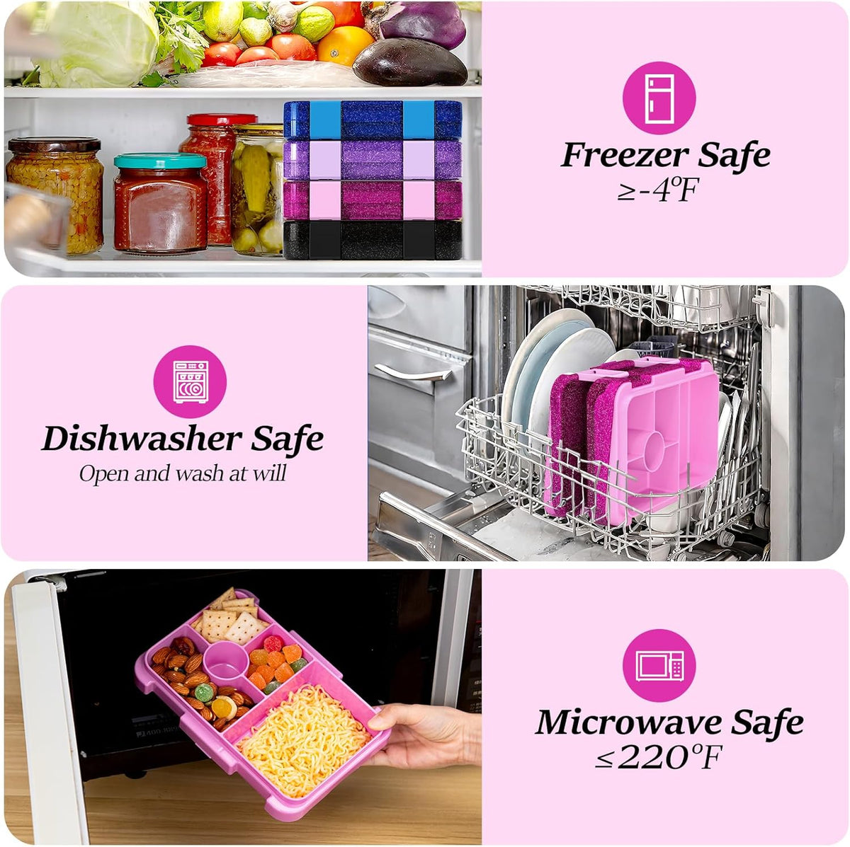 Bento Lunch Box for Kids, 6 Compartments BPA Free, Dishwasher Safe Back to School Snack Bento Lunch Containers Boxes, Ideal Portion Sizes for On-the-Go Meal, Ages 3+, School, Green Patterned