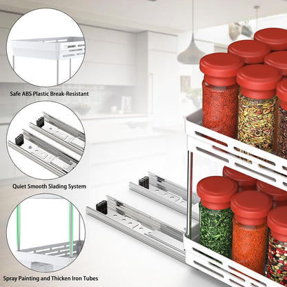 Pull Out Spice Rack Organizer for Cabinet, Slide Out Spice Racks Organizer, Spice Cabinet Organizers, Cabinet Size Need:12'' Highx11'' Deepx5'' Wide,Hold 10 Spice Jar Each Tier-2Tier, Black