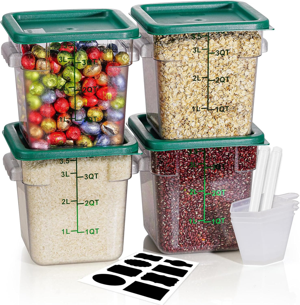 4QT NSF Food Storage Containers: 8 PCS [Food Grade][Hot&Cold Resistant] Commercial Clear Food Storage Containers with Lids for Restaurant Kitchen Proof Dough, Measuring Spoons Included(BPA FREE) - Colors B