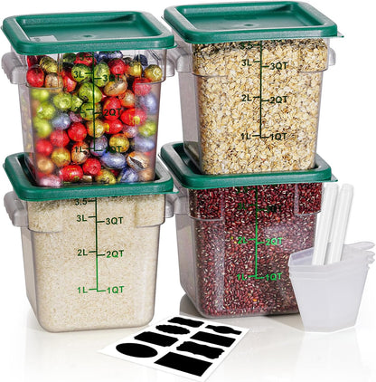 4QT NSF Food Storage Containers: 8 PCS [Food Grade][Hot&Cold Resistant] Commercial Clear Food Storage Containers with Lids for Restaurant Kitchen Proof Dough, Measuring Spoons Included(BPA FREE) - Colors B