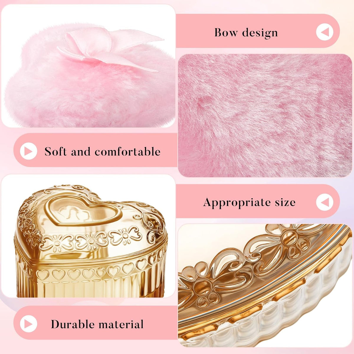 Tioncy 3 Pcs Large Body Powder Puff and Container Valentine's Day gift Powder Container with Puff Crystal Case Soft Washable Reusable Velour Face Body Glitter Wet Dry Makeup (Classic,Clear)