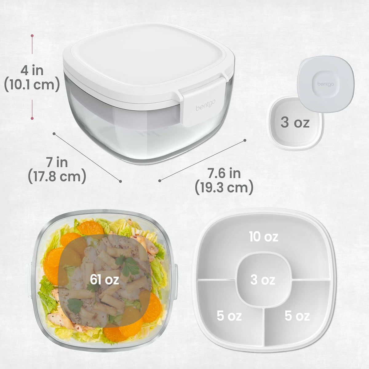 Bentgo Glass Prints Salad Container - 7.6-Cup Tinted Glass Salad Bowl with Airtight Lid, Leak-Proof Sauce Container, 4-Compartment Bento Meal Prep Tray & Reusable Fork (Floral Maximalist - Sea)