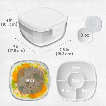 Bentgo Glass Prints Salad Container - 7.6-Cup Tinted Glass Salad Bowl with Airtight Lid, Leak-Proof Sauce Container, 4-Compartment Bento Meal Prep Tray & Reusable Fork (Floral Maximalist - Sea)