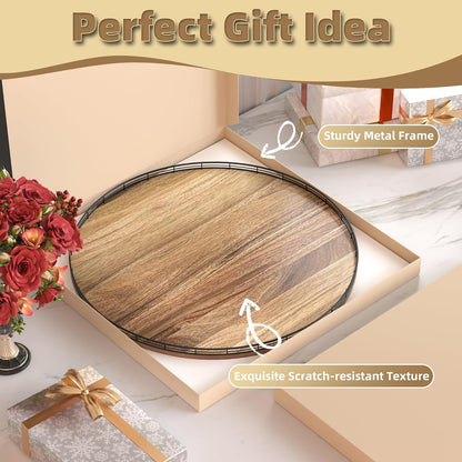 Acacia Wood 13" Lazy Susan Turntable Organizer for Table Top, Farmhouse Round Wooden Lazy Susan for Cabinet Kitchen Centerpieces Coffee Table, for Condiments Spices, Bathroom Vanity Tray Decor