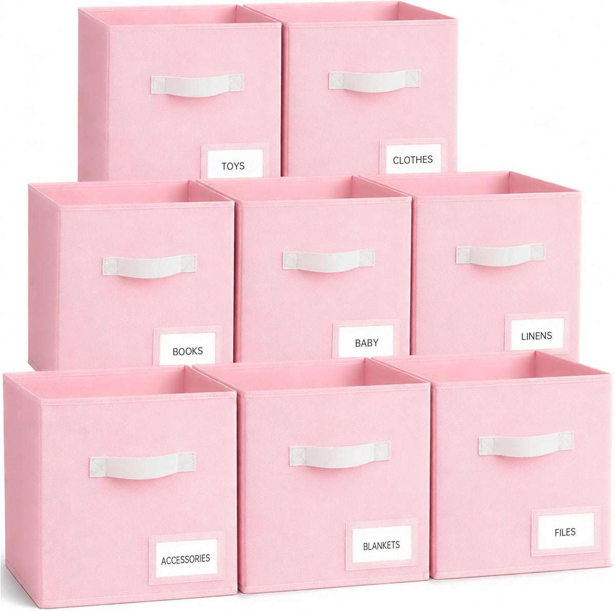 Storage Cubes, 11 Inch Fabric Storage Cubes Organizer Bins with Labels, Odor-Free & Sturdy PP Structure, Cubby Baskets for Closet, Shelves, Toys & Nursery (Beige)