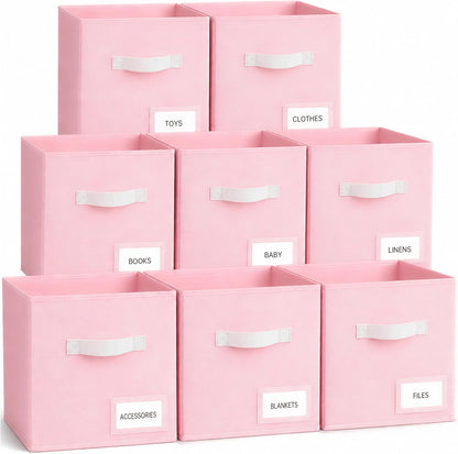 Storage Cubes, 11 Inch Fabric Storage Cubes Organizer Bins with Labels, Odor-Free & Sturdy PP Structure, Cubby Baskets for Closet, Shelves, Toys & Nursery (Beige)