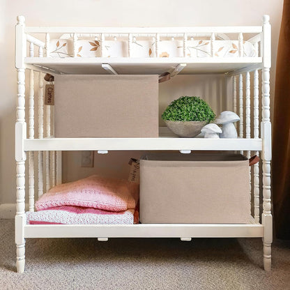 CHICVITA Large Storage Baskets for Shelves, Fabric Storage Bins with Metal Frame, Closet Organizers and Storage Boxes for Clothes Toy, Beige