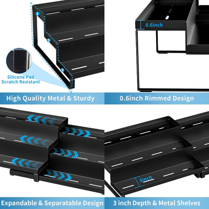 BOIVSHI Spice Rack Organizer for Cabinet, Expandable 3 - Tiered Spice Rack, Metal Spice Organizer, Spice Shelf Organizer for Cabinet, Countertop, Pantry, Cupboard, Black